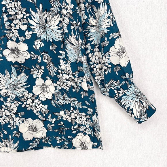 WEEKEND MAX MARA Adda Silk Top XS Floral Print Teal White Long Sleeve Blouse - Picture 8 of 15